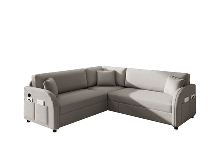 L-Shaped Couch With Pull-Out Bed, Oversize Convertible Sleeper Sofa With Side Pocket & USB Port