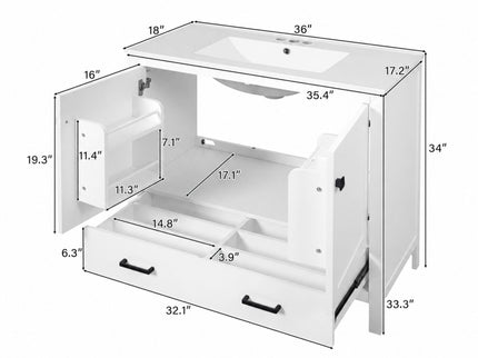 Bathroom Vanity With Sink, Soft Close Doors, Double Shelves & Divided Drawer