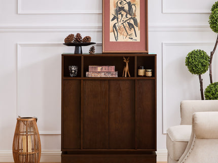 Fluted Sideboard Buffet Cabinet With 2 Doors And Adjustable Shelf, Storage Cabinet For Entryway