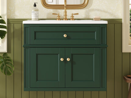 Wall Mounted Bathroom Vanity With Tip Out Drawer And Open Back Design