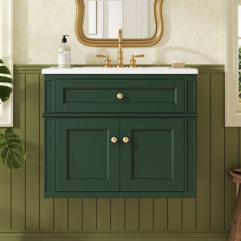 Wall Mounted Bathroom Vanity With Tip Out Drawer And Open Back Design