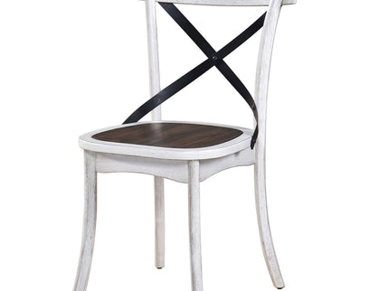 2 Pieces Set Dining Side Chair Rustic Modern Farmhouse Design Retro Design With Metal X Design - Antique Dark Oak / Antique White