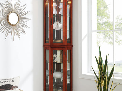 Corner Curio Cabinet With Lights, Adjustable Tempered Glass Shelves, Mirrored Back, Display Cabinet (E26 Light Bulb Not Included)