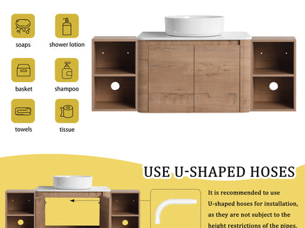Wall Mounted Bathroom Vanity With Art Sink, 2 Storage Shelves, Soft Close Door