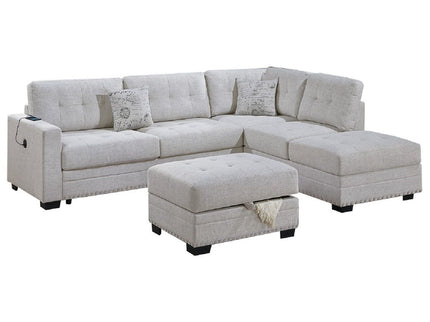 L - Shaped Sectional Sofa Set With Storage Ottoman, Tufted Upholstery Nailhead Trim