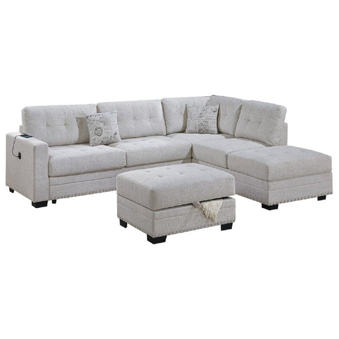 L - Shaped Sectional Sofa Set With Storage Ottoman, Tufted Upholstery Nailhead Trim