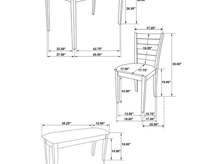 Arvin - 5 Piece Dining Set With Rectangular Table And Bench With Seats - Cappuccino