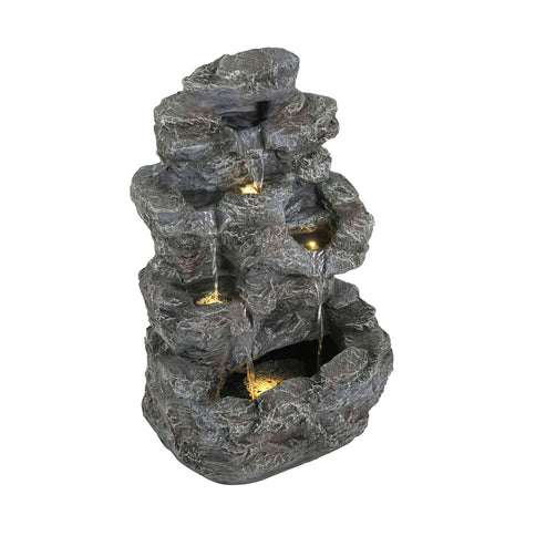 Concrete Rock Waterfall Fountain With LED Lights, Outdoor Garden Decor