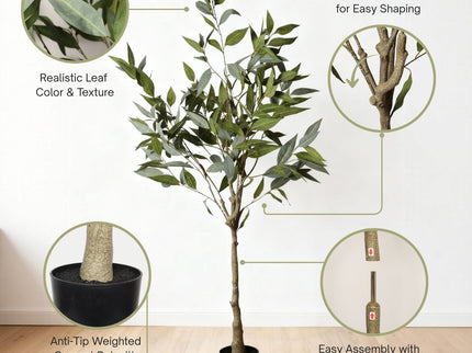 5Ft Realistic Artificial Eucalyptus Tree In Pot With Lush Leaves For Home Office Decor - Green Leaves