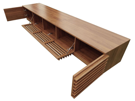 TV Stand, Entertainment Center With Cable Management And Soft Closing Hinges - Walnut