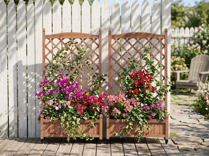 Raised Garden Bed With Trellis 2 Pack, Outdoor Planter Box & Plant Stand With Climbing Racks - Brown
