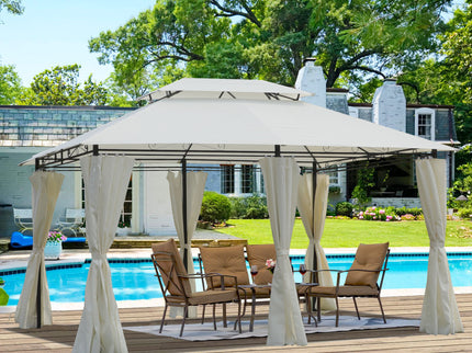 Outdoor Patio Gazebo Tent With Ventilated Double Roof And Sidewall