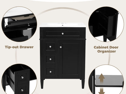 Bathroom Vanity With Top Sink, Storage Cabinet With 2 Drawers And Tip-Out Drawer