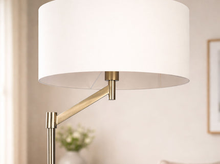 Horizon - Table Lamp With On / Off Switch Curved Base Linen Shade - Brushed Nickel / Silver / White