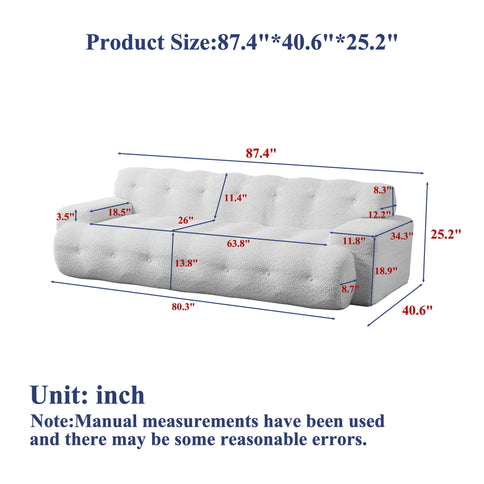 Cloud Series Minimalist Button Tufted Square Arm 3 Seater Sofa