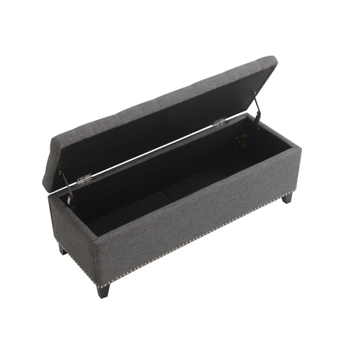 Button-Tufted Storage Ottoman With Safety Close Hinge
