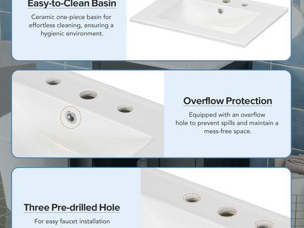 Bathroom Vanity Combo With Ceramic Sink, Luxurious Space-Saving Vanity, 2 Soft Close Doors