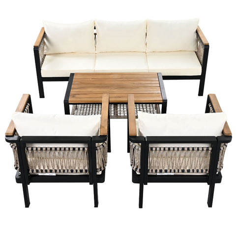 4 Pieces Outdoor Sectional Sofa Set 5 Person Patio Seating Group Outdoor Conversation Set With Cushions And A Coffee Table For Patios
