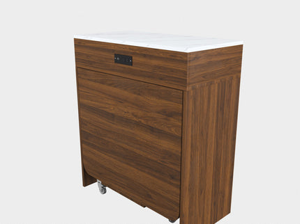 Extendable Dining Table With Power Socket, Lockable Casters, Storage Cabinet