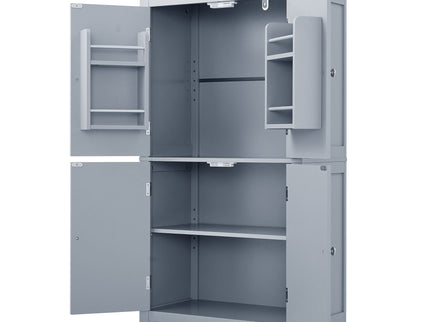 Elegant Bathroom Floor Storage Cabinet With 4 Doors, Adjustable Shelves