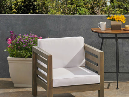 Outdoor Acacia Wood Patio Chair With Fabric Cushion