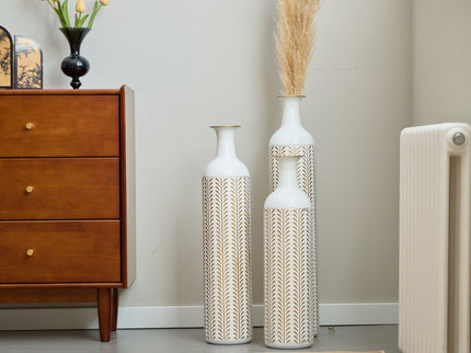 Floor Metal Vase Modern Style Decoration Home Metal Vase 3 Piece Set Gorgeous Home Decoration Large Glazed Metal Vase - Gold / White
