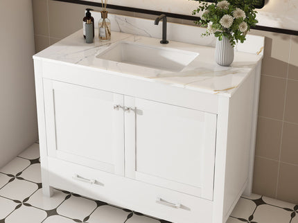 43" Bathroom Vanity, Multi Functional Cabinet, Doors And Drawer - White
