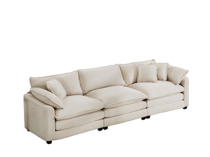 Mid-Century Modern 3 Seater Sectional Sofa With Arm And Throw Pillows