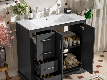Bathroom Vanity With Sink, Soft Close Doors, Adjustable Shelf & 3 Drawers