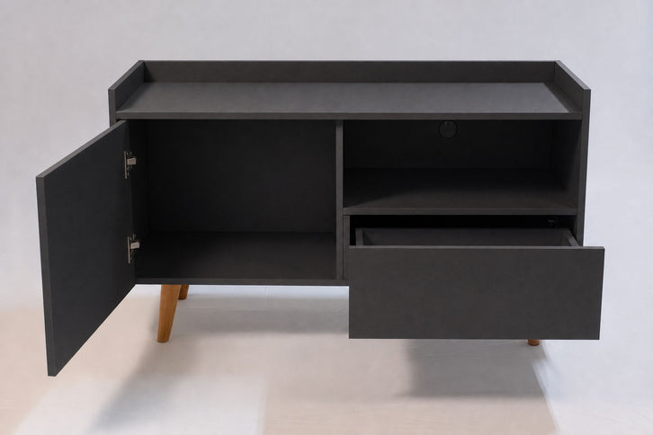 TV Stand For TVs Up To 45" With Open Storage Shelf, Cable Management, 1 Door And 1 Drawer