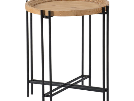 Round Side Table With Wood Top, End Table For Living Room Bedroom - Black Brown