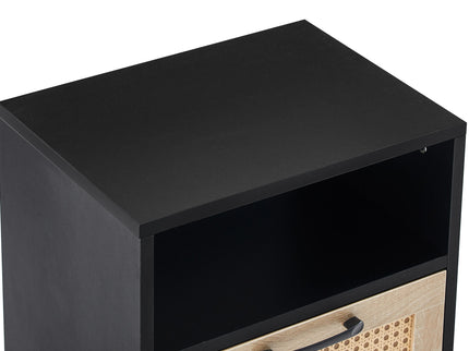 15.75" Rattan End Table With Drawer And Solid Wood Legs, Modern Nightstand, Side Table For Living Room, Bedroom