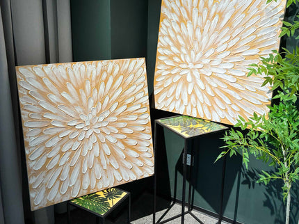 Textured Floral Canvas Wall Art, Hand Painted Thick Impasto Flower Painting (Set of 2) - Antique White