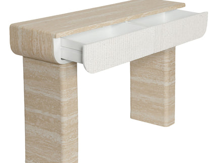 Entryway Table With 2 Hidden Handle Drawers For Entrance - Beige / Yellow