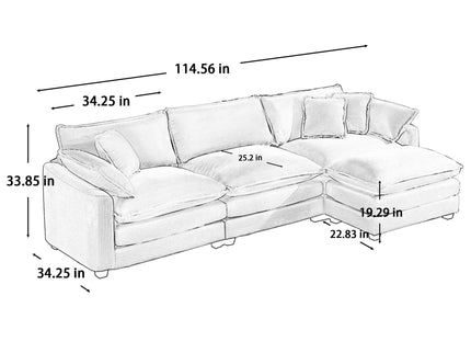 Modern Modular Cushion Sofa With Ottoman, Low Back, Deep Seating Sofa Set