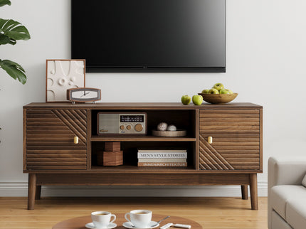 TV Stand, Entertainment Center With Storage, Media Console Table For Living Room - Walnut