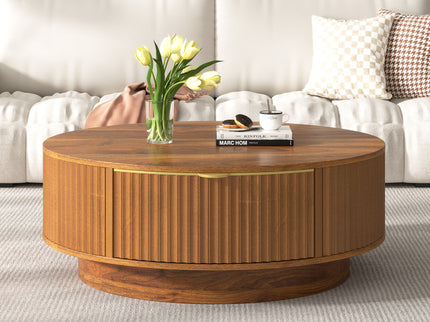 Farmhouse Round Coffee Table With Storage Drawer
