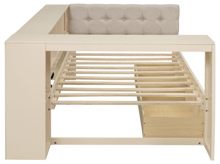 Upholstered Headboard Platform Bed With Storage Shelves, Drawers, Charging Station