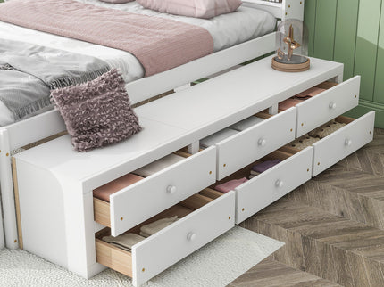 Bed With Bookcase Headboard, Under Bed Storage Drawers And Bed End Storage Case
