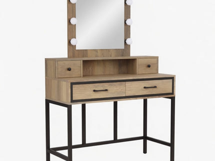 Vanity Desk With 3 Color Lighted Mirror And 4 Drawers