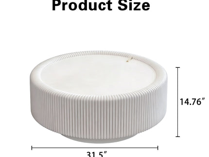 Round Fluted Coffee Table, Base & Hidden Storage - Snow White