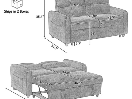 Pull Out Sofa Bed With Adjustable 3 Position Backrest, USB Charging Ports, Side Pockets