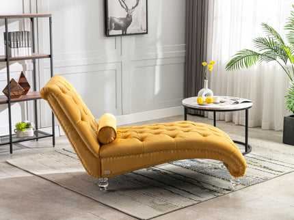 Chaise Lounge Indoor, Button Tufted Upholstered Chaise Lounge Chair With Pillow
