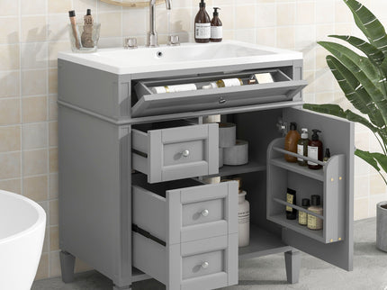 Bathroom Vanity With Top Sink, 2 Drawers And Tip Out Drawer, Rectangular Design
