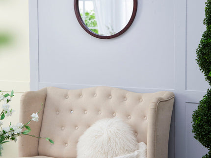 Circle Wall Mirror With Wooden Frame, Wall Mirror For Living Room