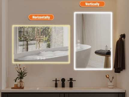 Modern LED Bathroom Vanity Mirror With Aluminum Frame, 45° Beveled Lights, Anti Fog - Silver