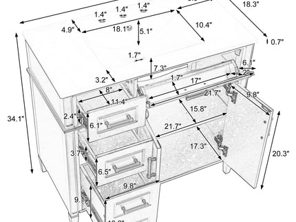 Bathroom Vanity With Sink, 4 Drawers, 2 Doors