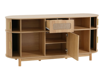 Fluted Sideboard Buffet Cabinet With Sliding Doors And Adjustable Shelves