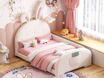 Upholstered Rabbit-Shape Princess Bed With Headboard And Footboard