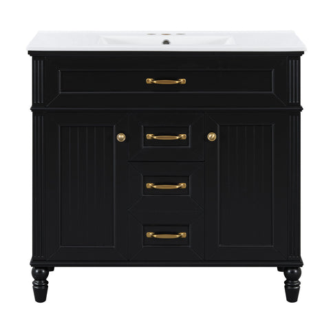 Bathroom Vanity With Sink, Flip-Out Top Drawer, Soft Close Doors, 2 Storage Drawers
